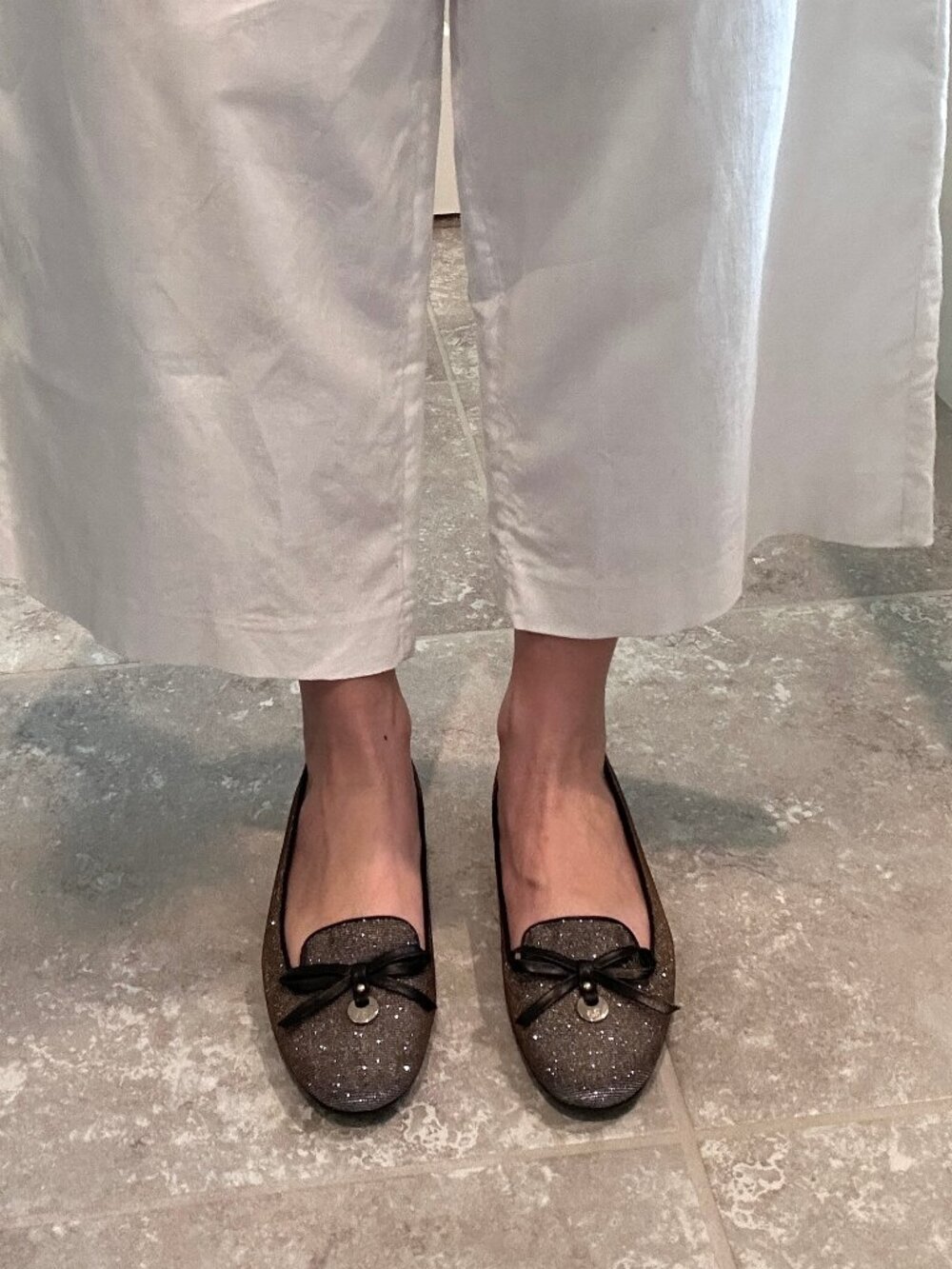 Russell & Bromley Made in Italy Glitter Sparky Flats Shoes size 10 Black/Silver